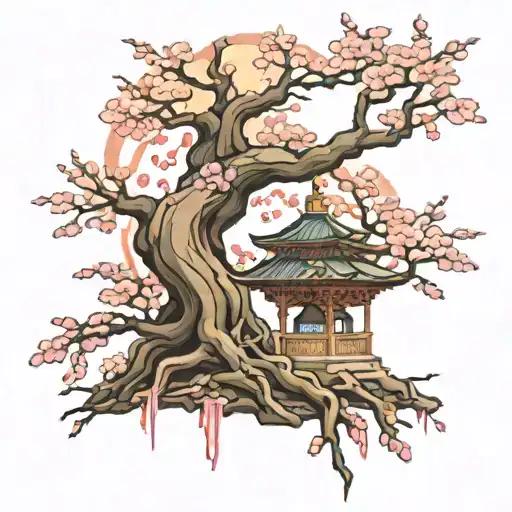 Sakura Tree Next To The Fountain Of Youth