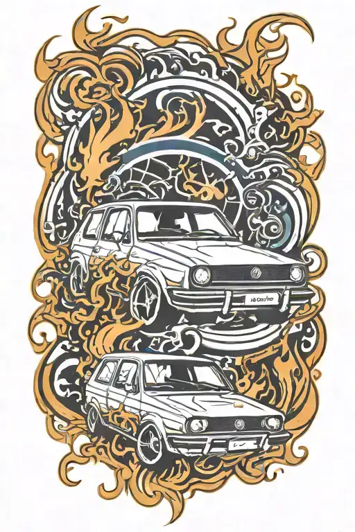 Volkswagen Golf 5 2007 With Flames And Two Blue Eyes Looking From The Flames