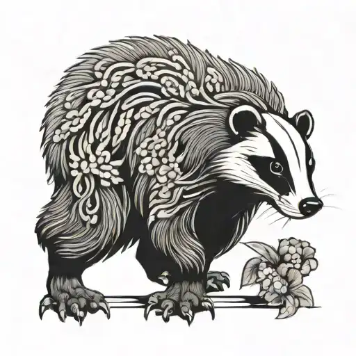 A Black And White Design Of A Badger In A Old Japanese Style