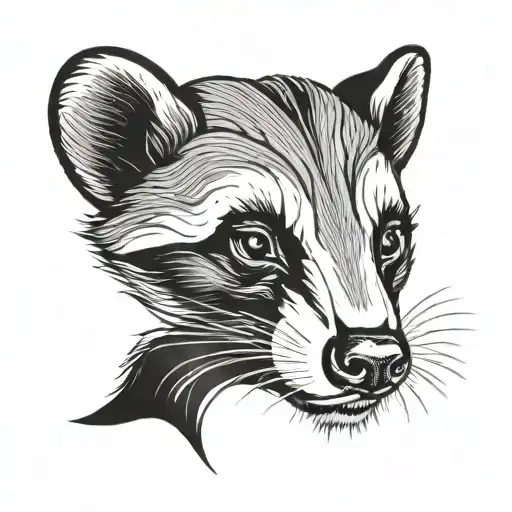 A Black And White Design Of A Badger's Face In A Old Japanese Style