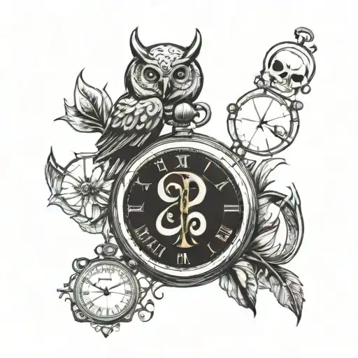 Skull Owl Moon Pocket Watch