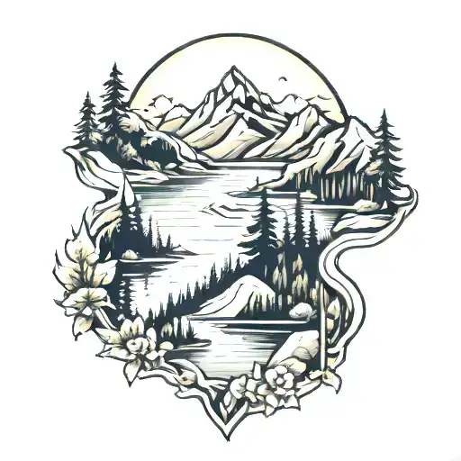 Mountain And Lake Scene