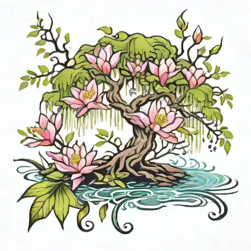 Willow Tree And Water Lillie