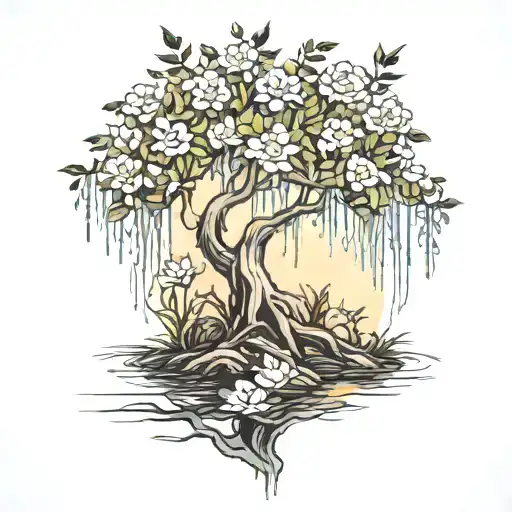 Willow Tree And Water Lillie