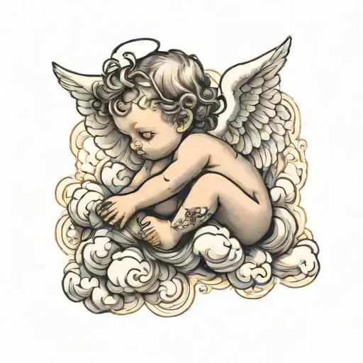 Baby Angel Sitting On A Cloud Looking Down