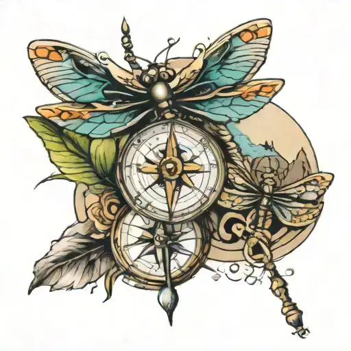 Compass 3 Dragonflies Water Mountains