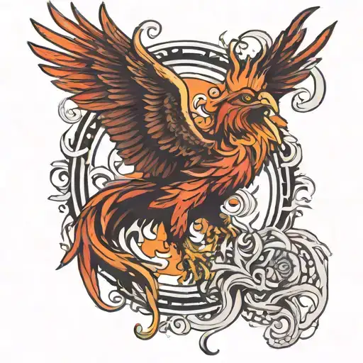 Red And Orange Phoenix Rising To Life