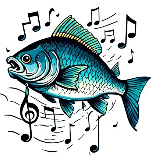 Fishing With Piano Music Notes Forming The Shape