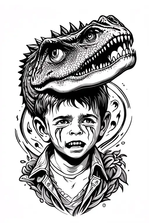 Crying Boy On Dinosaur