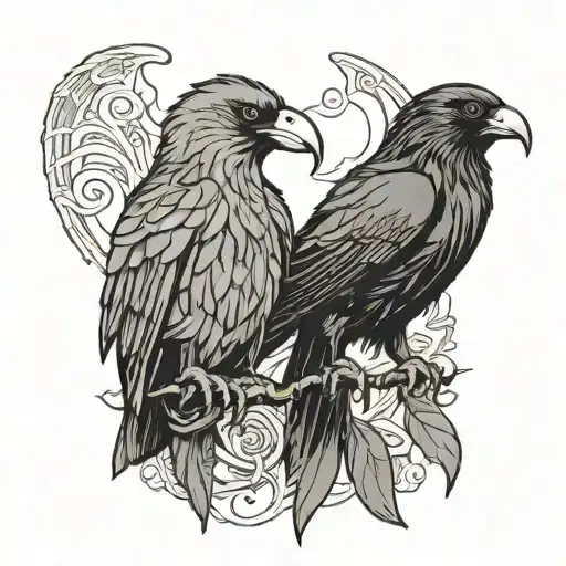 Very Simple Line Drawing Of Huginn And Muninn
