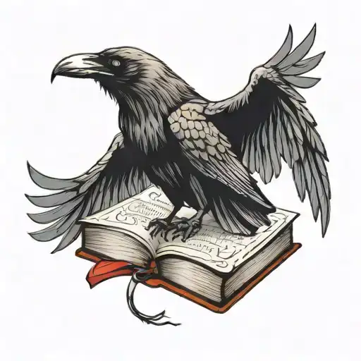 Raven Holding A Book With Its Wings Open