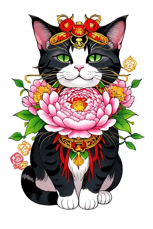 Peony Cat God Of Fortune