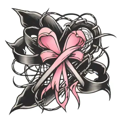 Breast Cancer Ribbon Intertwined With Barbed Wires