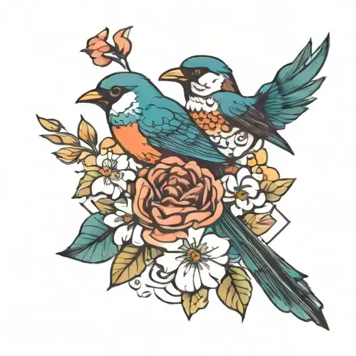 Bird And Flowers