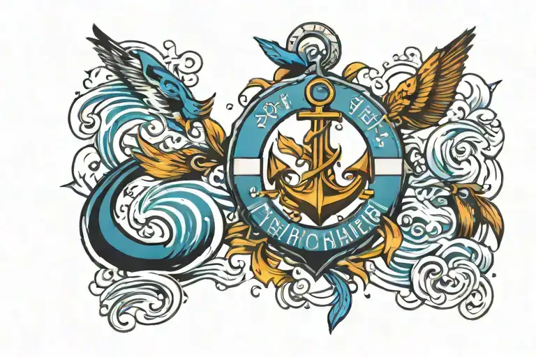 Anchor Bird Flying Diamond Sea Wave