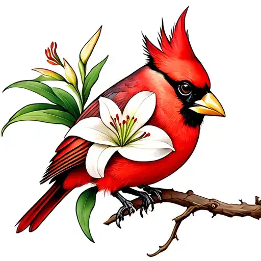 Cardinal Bird With Madonna Lily
