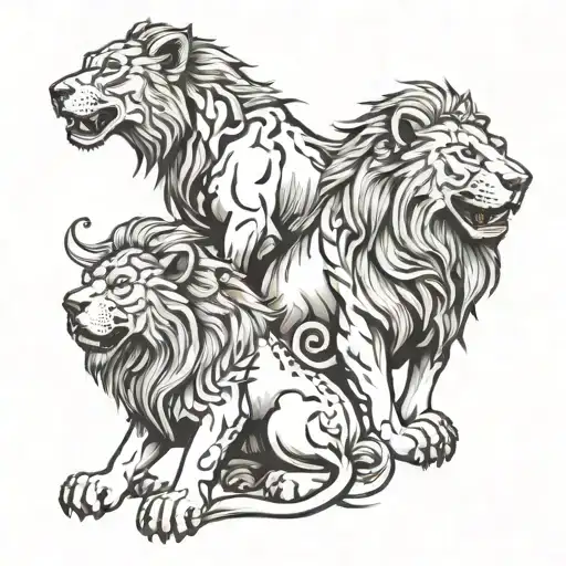 Lion And Three Headed Dog