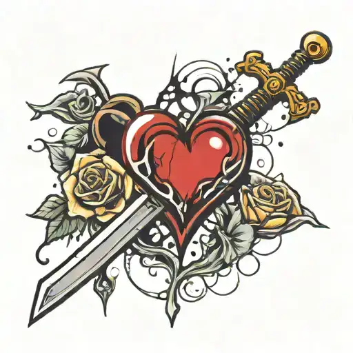 Broken Heart With Sword With 3 Blood Drops 2 Bullet Holes