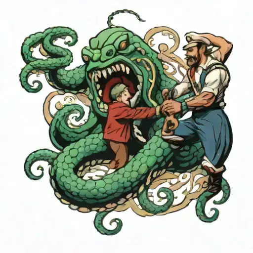 A Sailor Fighting A Kraken Reaching