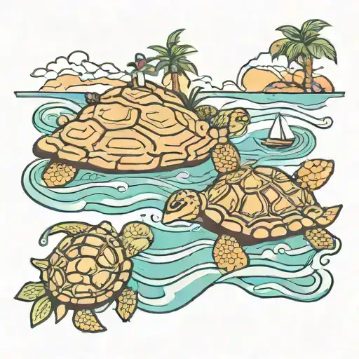 Dessert And Turtle Islands With The Sea