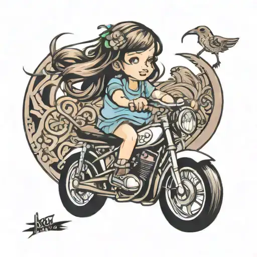Little Girl Riding On Handlebars Of Bike