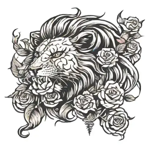 Lion Eating Rose
