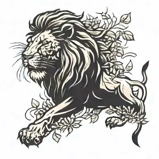 Lion Coming Out Of Bushes