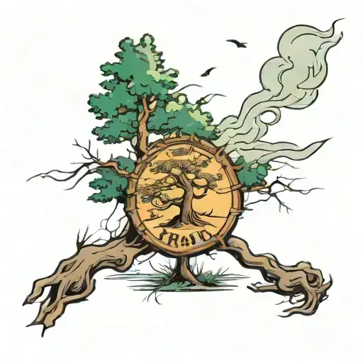 Tree Blowing With Two Trails And A Trail Sign