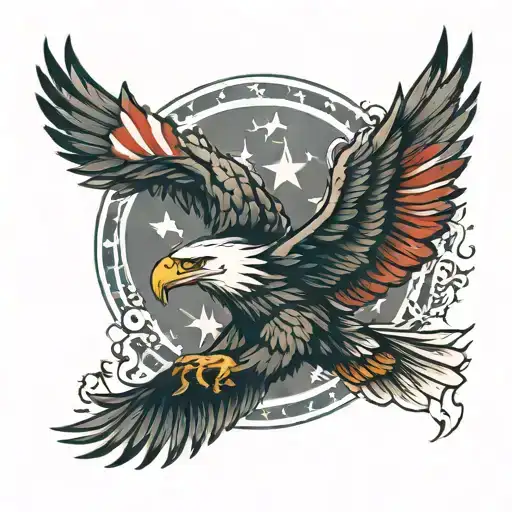 Eagle With Fire And Usa Flag