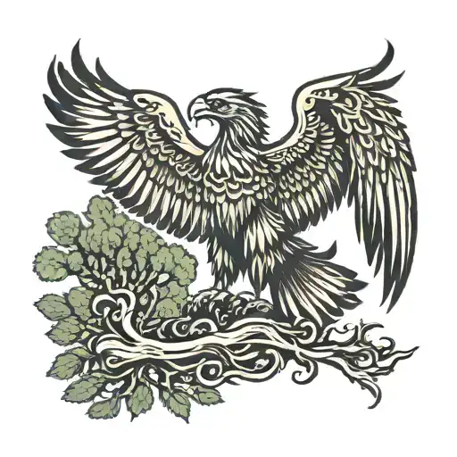 Lebanese Cedar Tree Silhouette Merged With A Mexican Eagle Holding A Snake In It's Talons