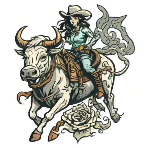 Cowgirl Riding A Bull