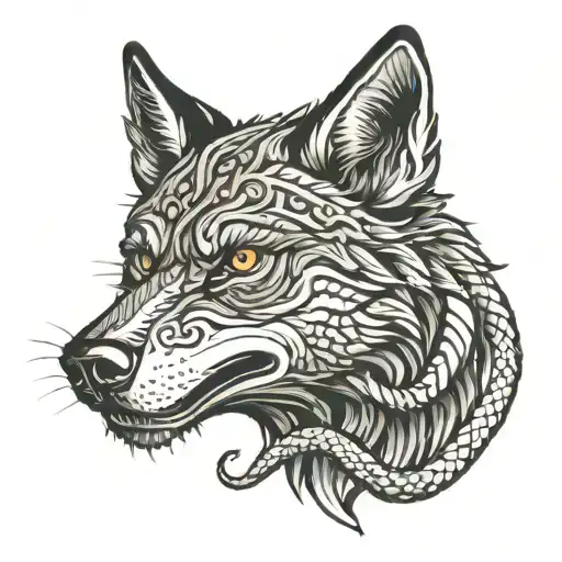Black Wolf Head With Snake