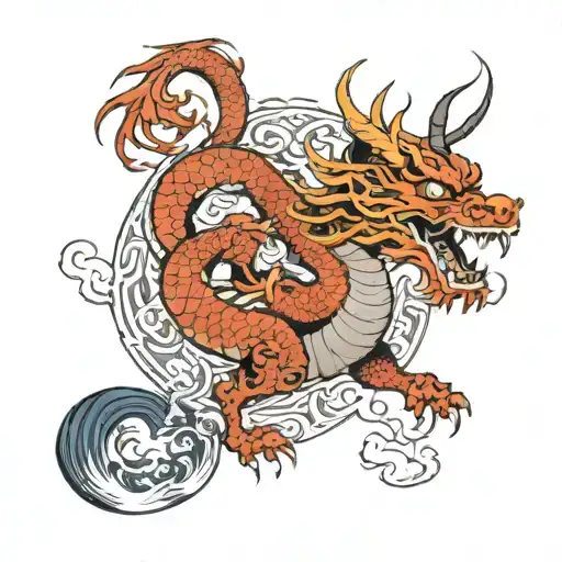 Chinese Dragon Chases Kitsune