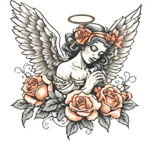 Angel With Pigeons And Roses