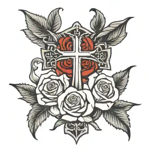 Christian Cross Red Rose