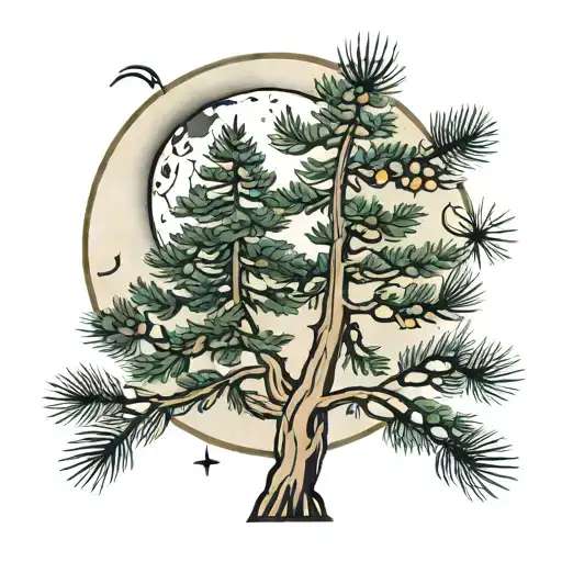 Pine Tree Under Moon