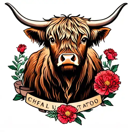 Highland Cow With A Carnation Flower