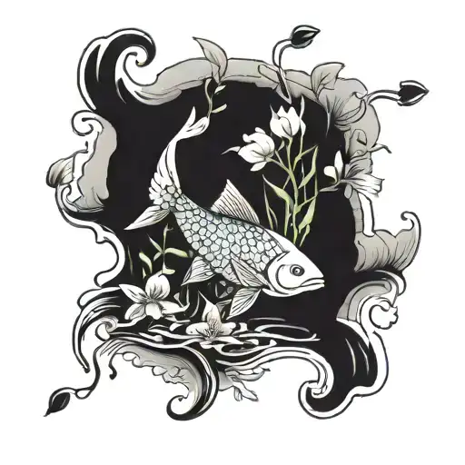 Creek Flowing Water Flowers And One Fish