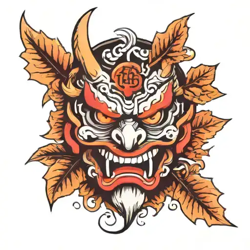 Tengu Mask With Maple Leaf