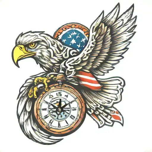 Pocketwatch Eagle American Flag Intertwined