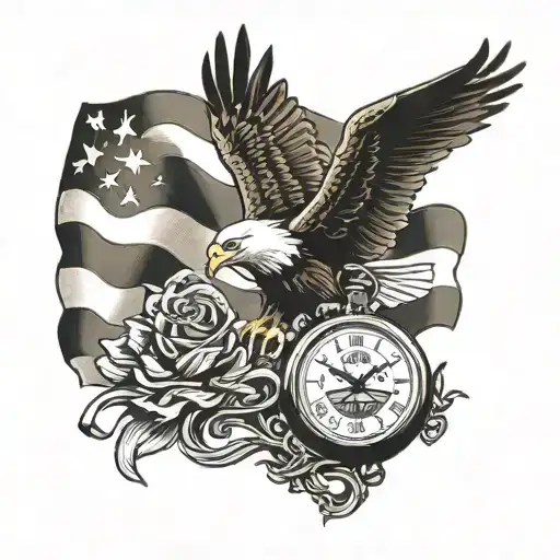 Pocketwatch Eagle American Flag Waving