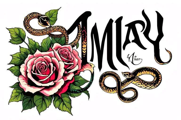 The Name Mary With Roses And Snake