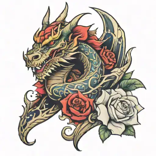 Rose And Dragon In The Neck