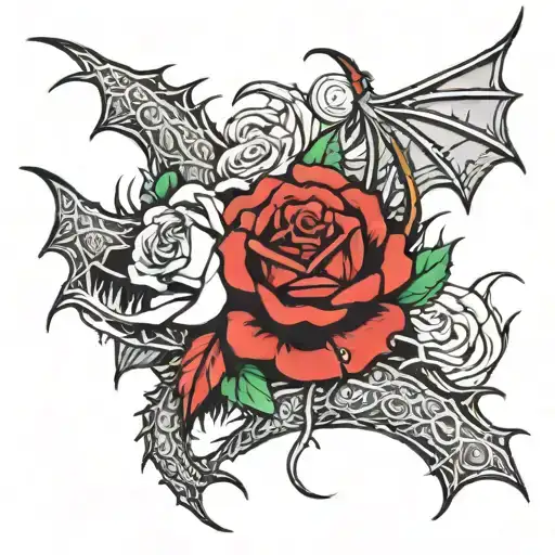 Rose With Thorns And Long Dragon Wrapping It