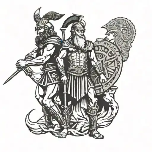 Greek Warriors With The God Odin