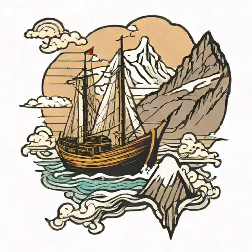 Fishing Boat With Mountains