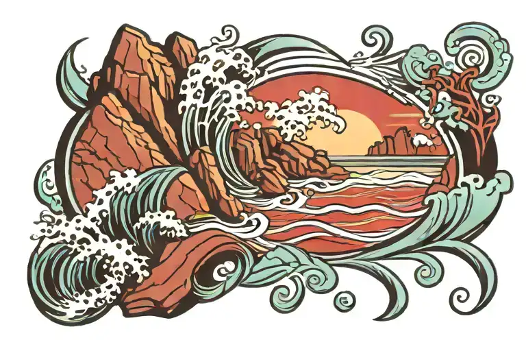 Red Rocks And Ocean Waves