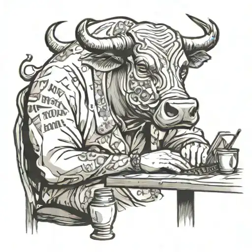 Bull Looking At The Stock Market At The Computer
