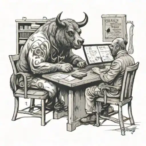 Bull And Grizzly Bear Looking At The Stock Market At The Computer