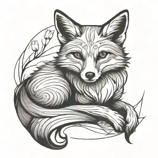 Fox Sitting Minimalism Graceful Lines Black And White